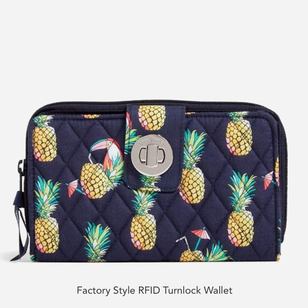 Vera Bradley RFID Turnlock Wallet Toucan Party Pineapple Print NWT